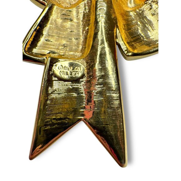 Nolan Miller Gold Tone Double Bow Brooch Pavé Crystal Chatons - Picture 3 of 10